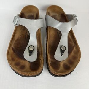 Birkenstock‎ Gizeh Silver Birko-Flor Thong Sandals Womens 38 Made in Germany